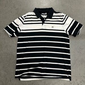 Ecko Unltd Mens XL Polo Shirt Black White Striped Short Sleeve Cotton Rhino Logo